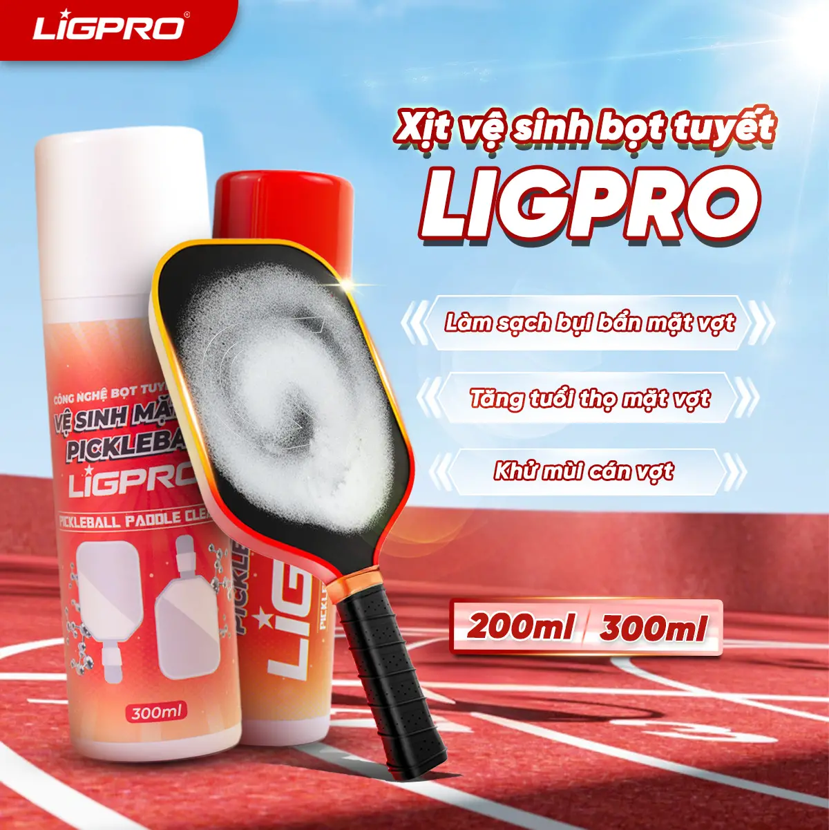 Xịt Vệ Sinh Mặt Vợt Pickleball Ligpro 300ml