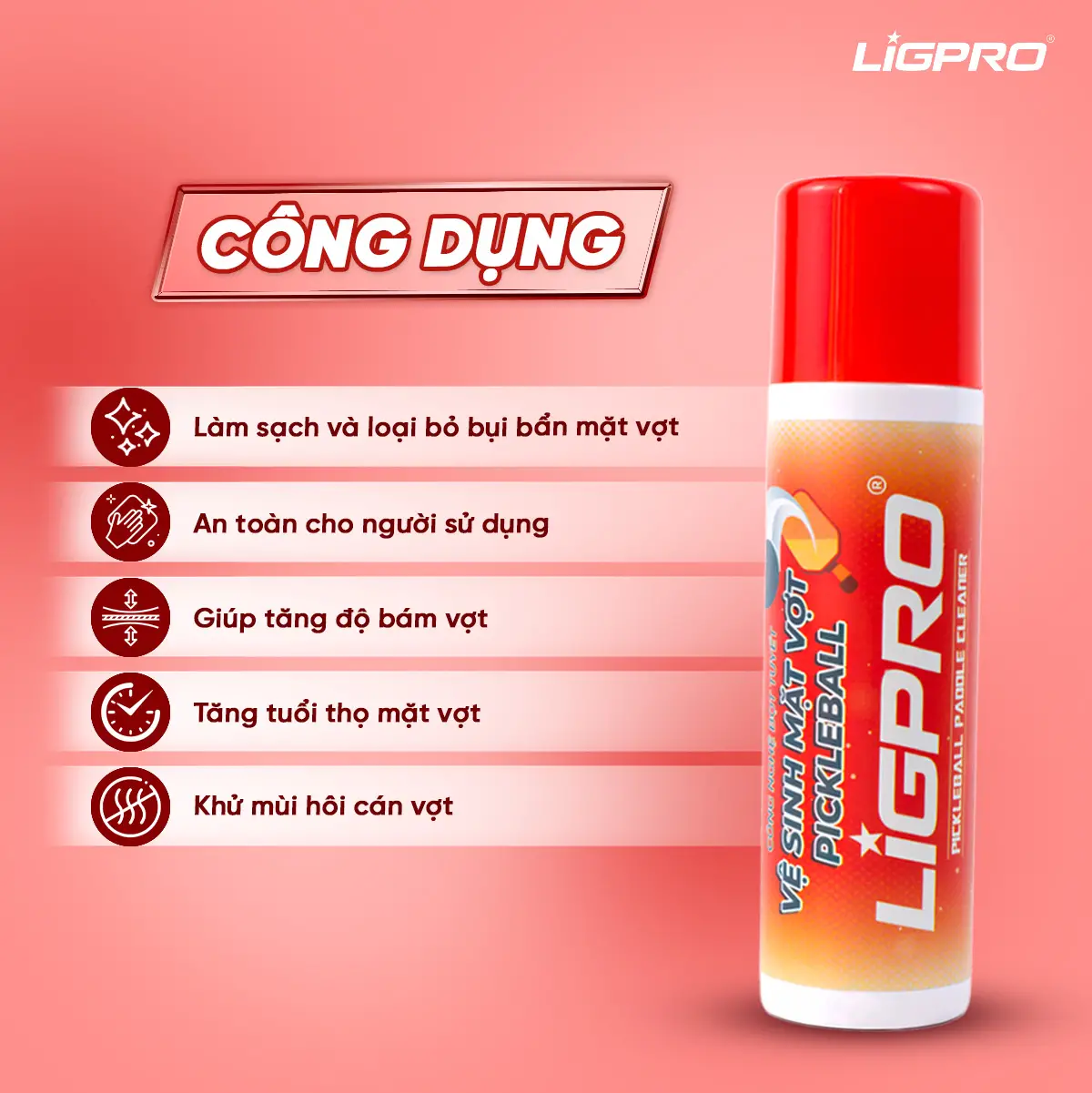 Xịt Vệ Sinh Mặt Vợt Pickleball Ligpro 300ml