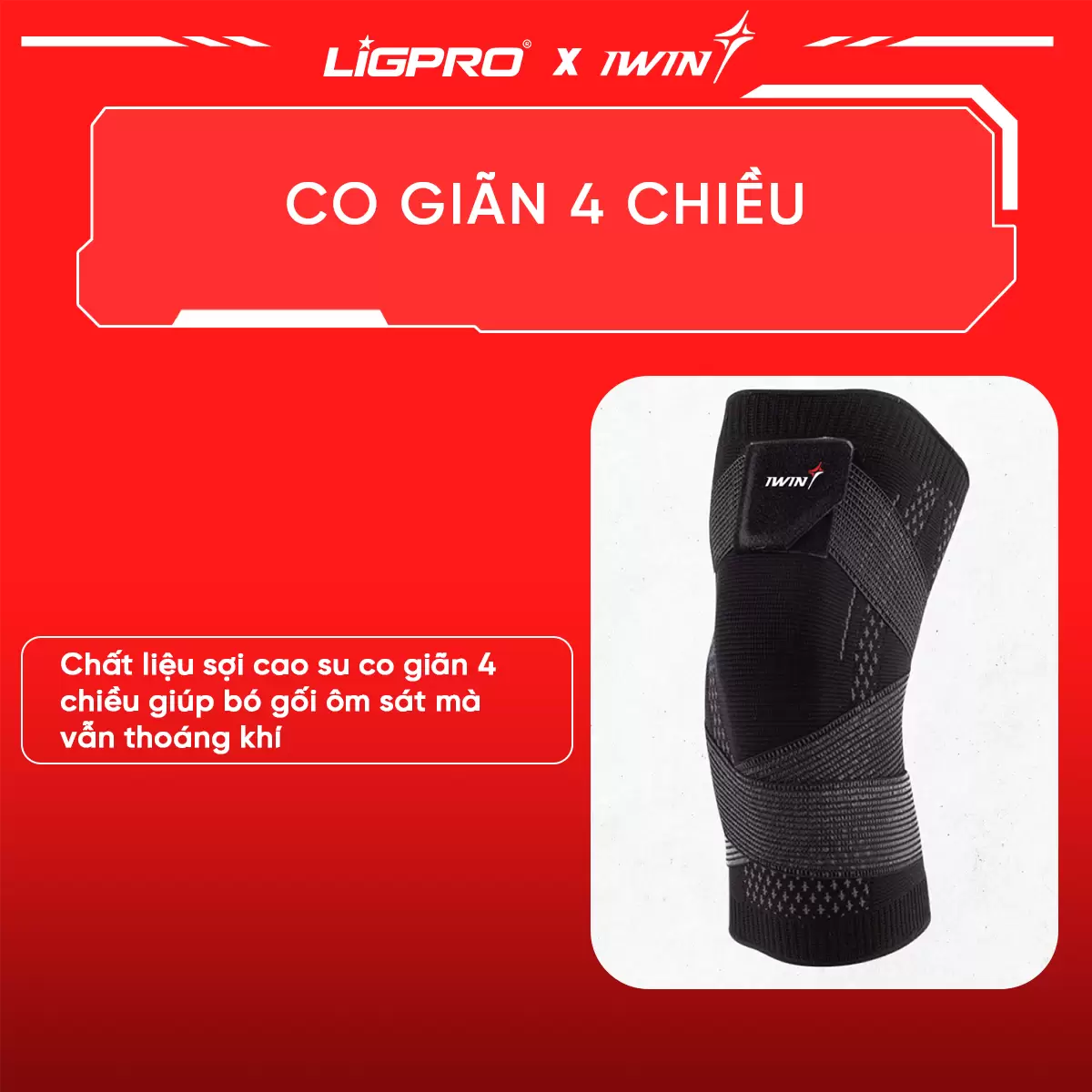Bó Gối Thể Thao iWin Keepa IKN106 – Đai Quấn Trợ Lực Hỗ Trợ Cố Định Khớp Gối, Dây Chằng, Cơ Quanh Gối