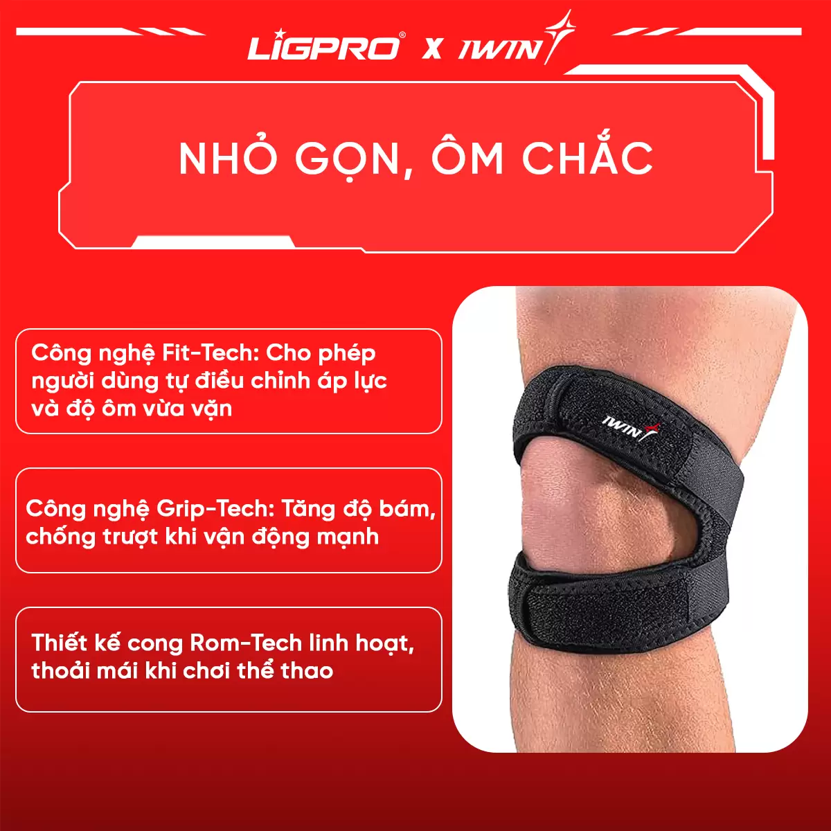 Bó Gối Thể Thao 2 Đai iWin Keepa IKN203: Hỗ Trợ Khớp Gối Khi Chơi Pickleball, Cầu Lông, Gym, Bóng Chuyền