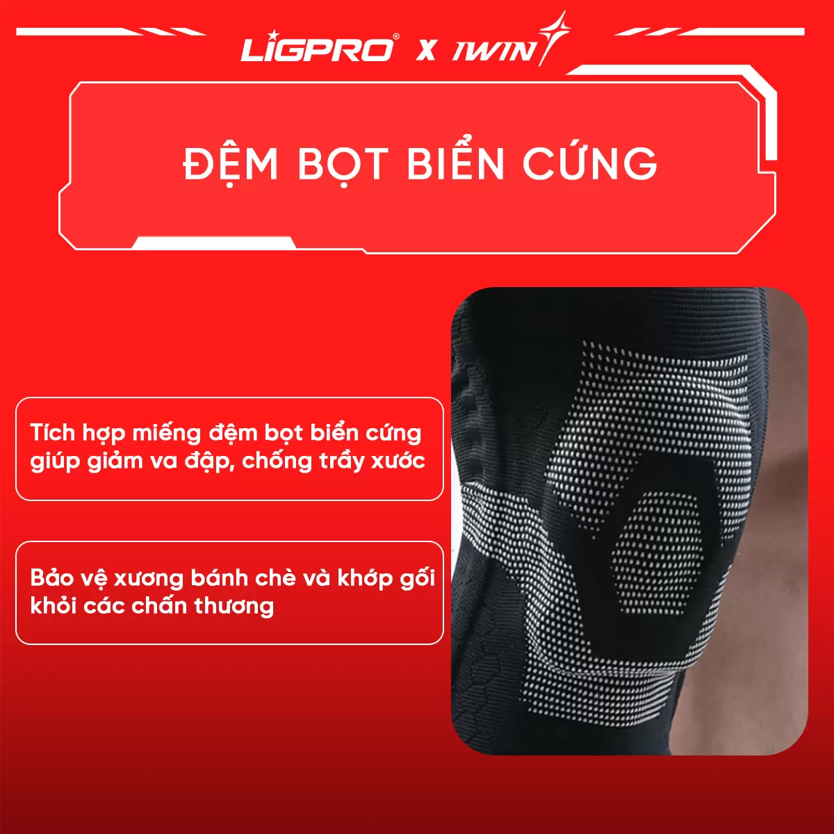 Bó Gối Thể Thao Silicone iWin Keepa IKN108 – Miếng Lót Bọt Biển Dạng Cứng Chống Va Đập, Trầy Xước