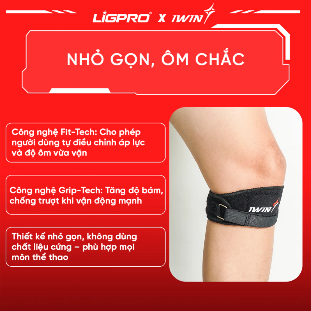 Bó Gối Thể Thao iWin Keepa IKN202: Hỗ Trợ Gân Bánh Chè, Giảm Đau Đầu Gối Khi Chạy Bộ, Tập Gym, Chơi Pickleball