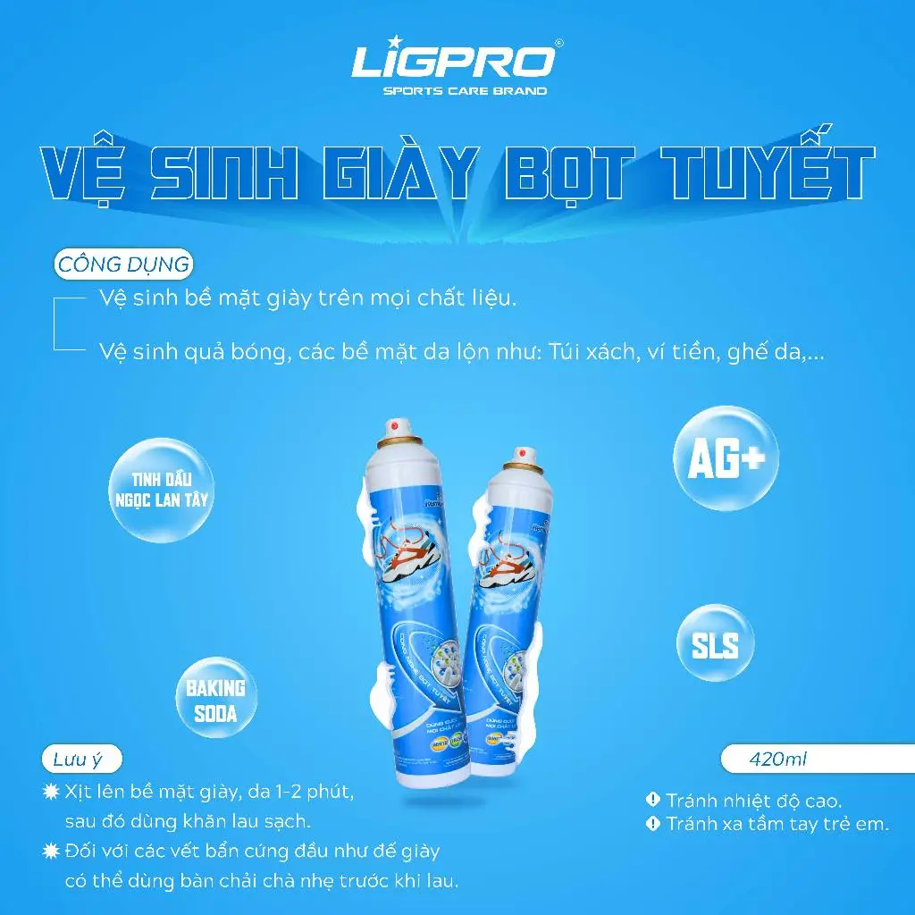 Vệ sinh giày trắng nhanh chóng với Chai Xịt Vệ Sinh Giày Bọt Tuyết Ligpro 420ml