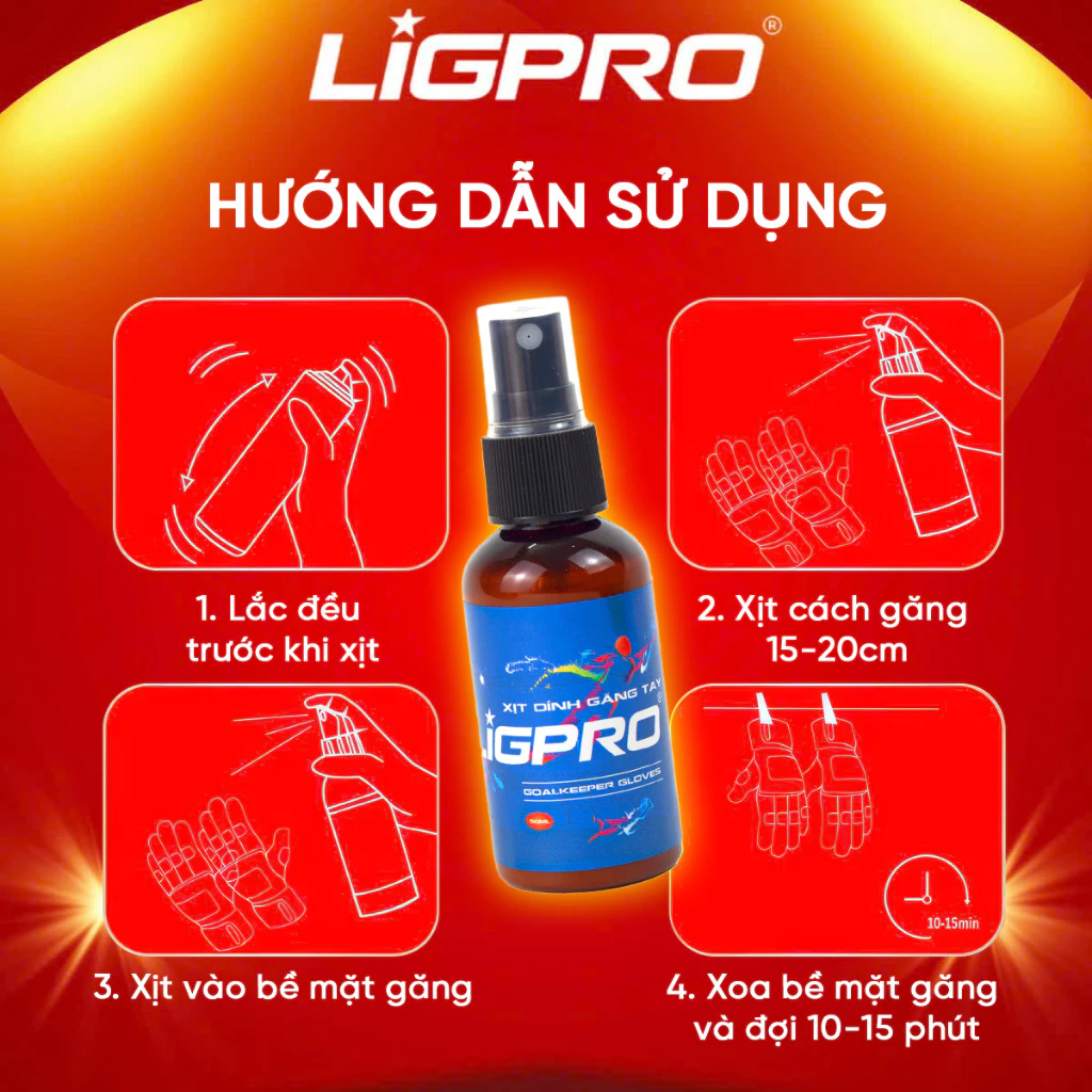 Xịt Găng Tay Thủ Môn Ligpro 50ml, tăng độ dính găng tay thủ môn