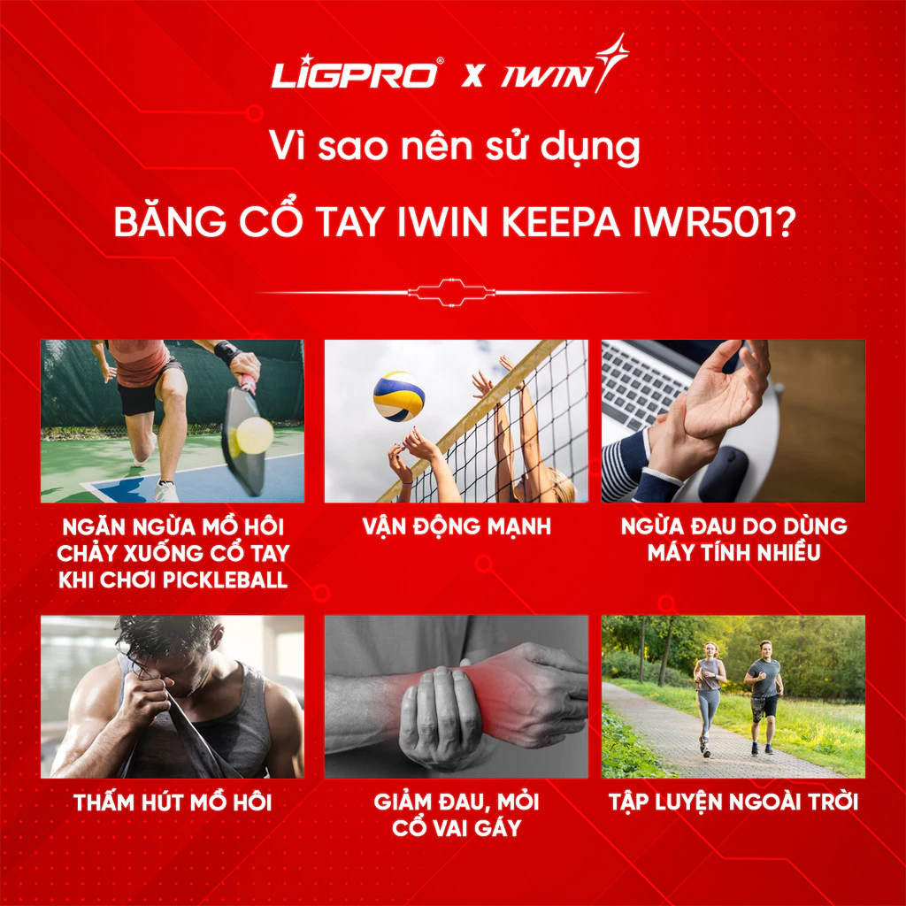 Băng cổ tay thể thao iWin Keepa IWR501 Hỗ trợ cổ tay co giãn tốt khi chơi gym cầu lông pickleball