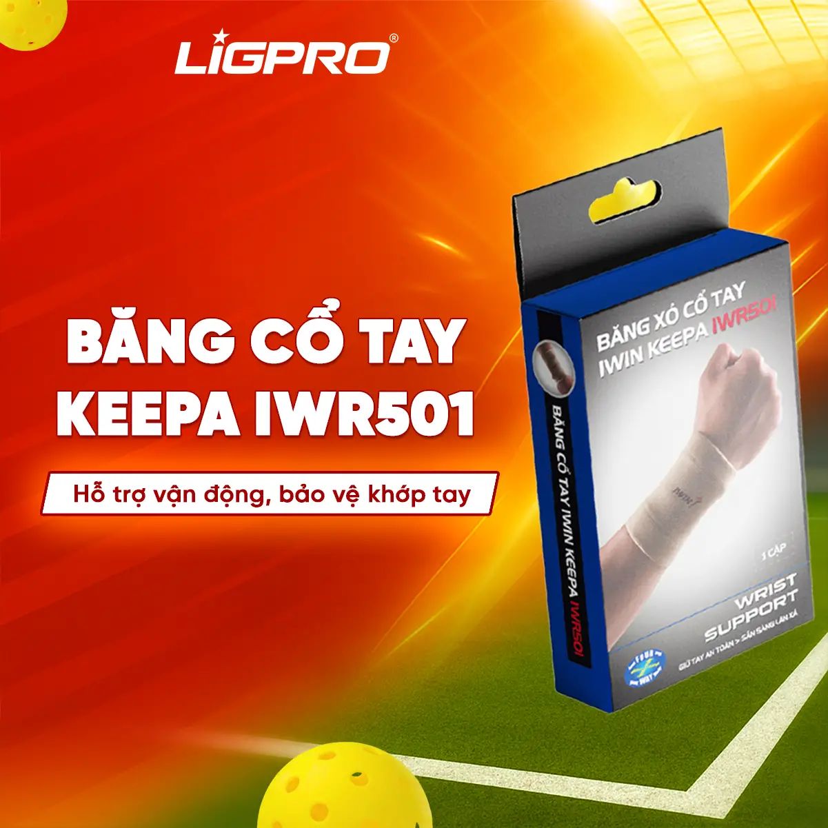 Băng cổ tay thể thao iWin Keepa IWR501 Hỗ trợ cổ tay co giãn tốt khi chơi gym cầu lông pickleball