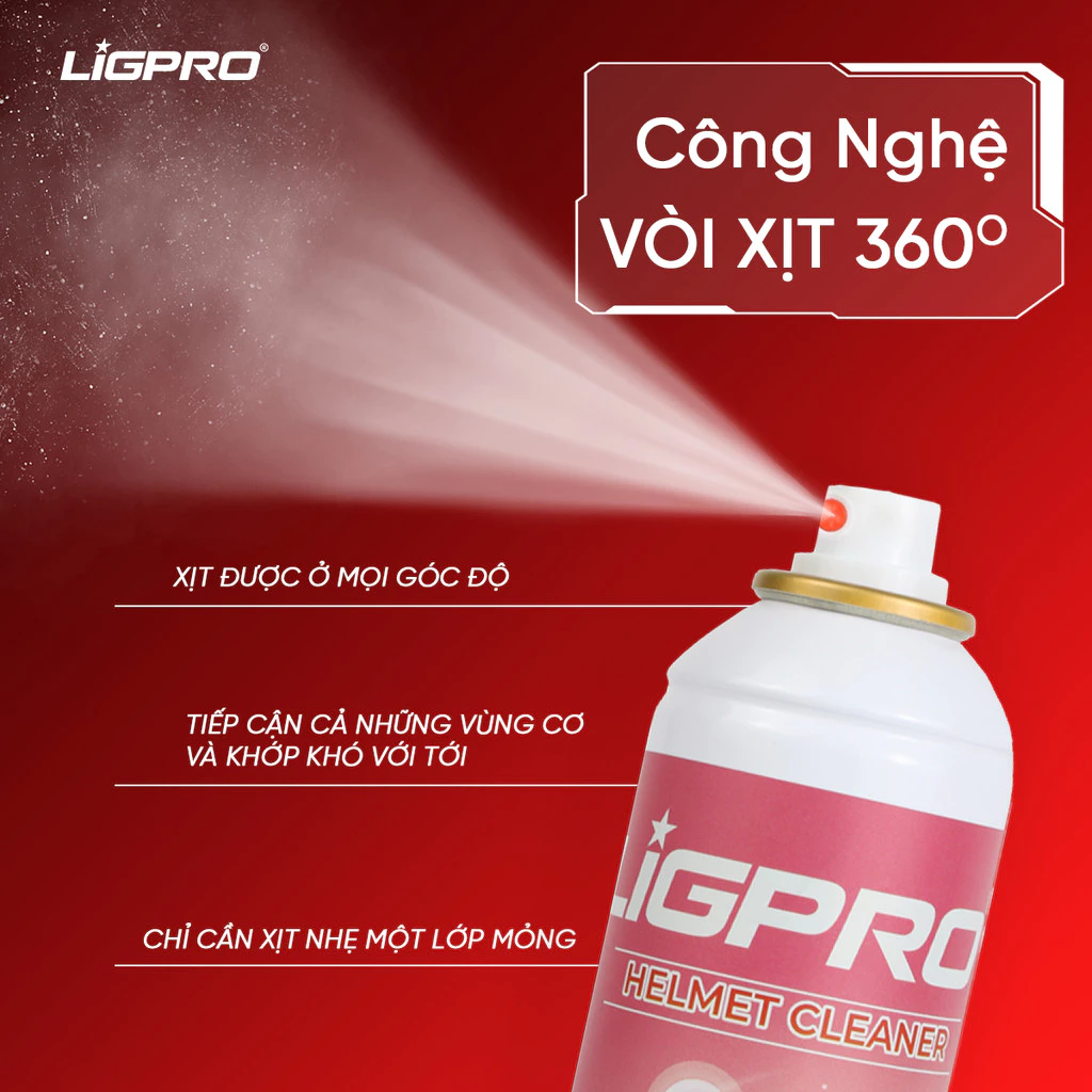 Xịt bọt tuyết vệ sinh nón bảo hiểm Ligpro: Giải pháp làm sạch chuyên sâu, khử mùi và bảo vệ da đầu tối ưu