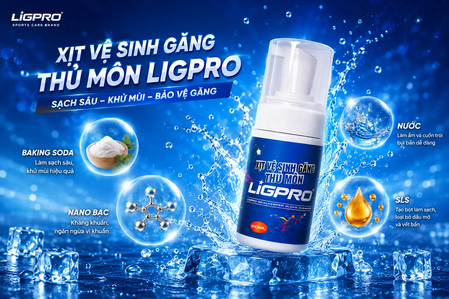 Chai Xịt Vệ Sinh Găng Ligpro 100ml – Giải Pháp Làm Sạch Găng Khô, Khử Mùi Chuyên Biệt Cho Thủ Môn