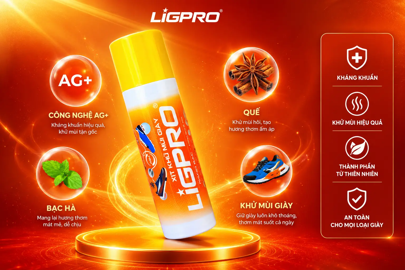 XỊT KHỬ MÙI GIÀY LIGPRO 200ML – CÔNG NGHỆ NANO BẠC DIỆT KHUẨN, ĐÁNH BAY MÙI HÔI CHÂN