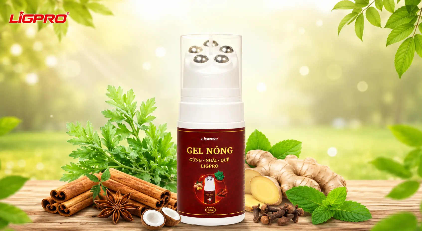 ĐÁNH BAY CƠN ĐAU MỎI VỚI GEL NÓNG GIẢM ĐAU NHỨC LIGPRO GỪNG NGẢI QUẾ 100ML CẢI TIẾN CON LĂN