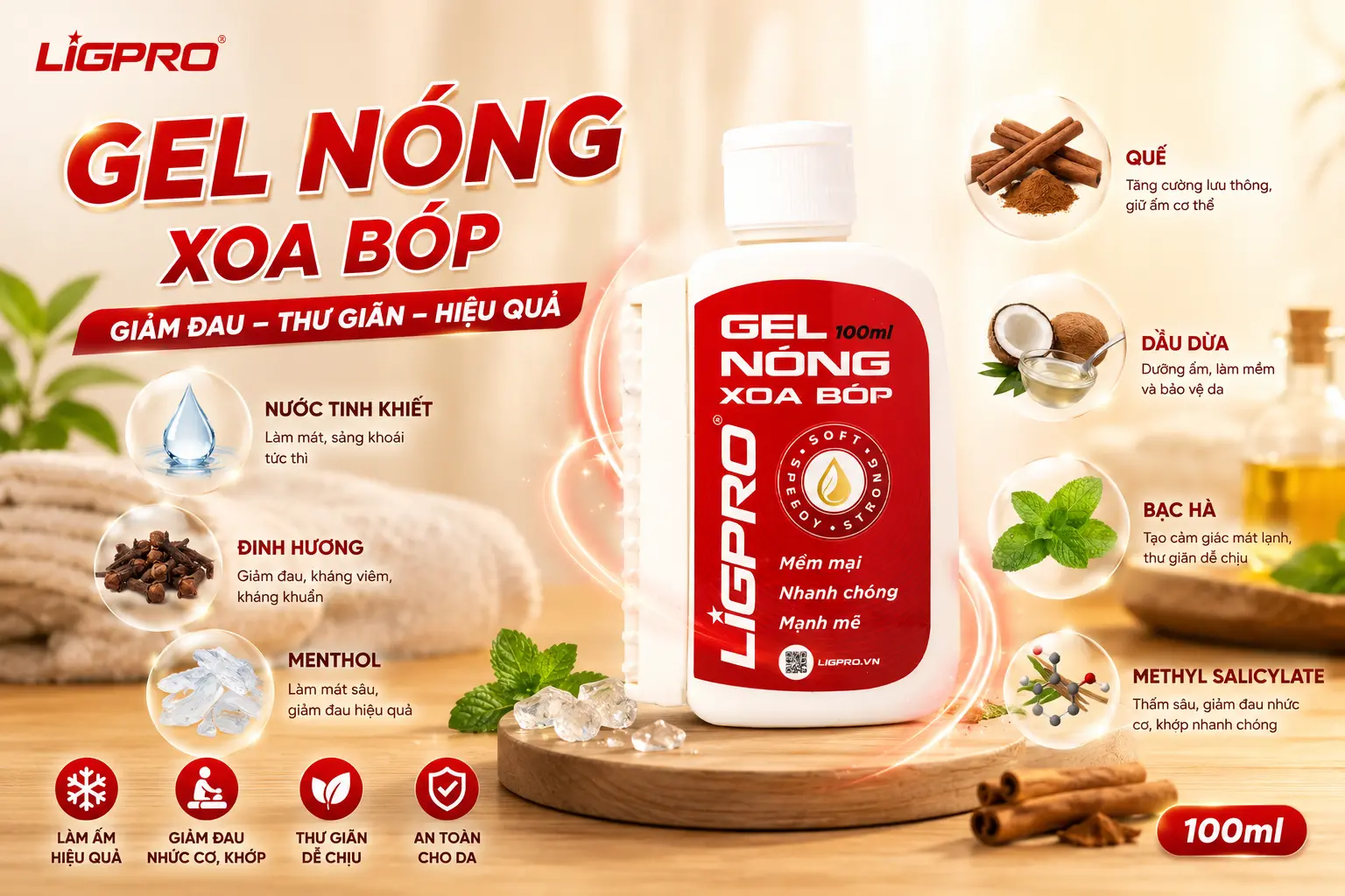 Gel Nóng Xoa Bóp Thảo Dược Ligpro 100ml – Giải Pháp Cho Mọi Cơn Đau Nhức Xương Khớp