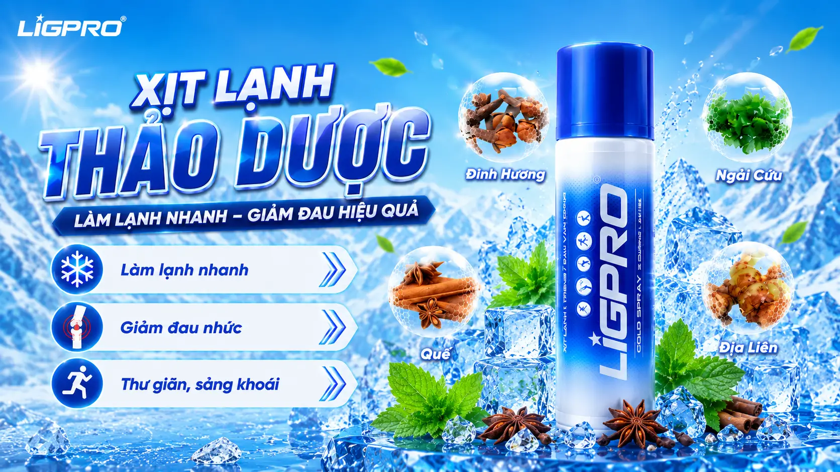 GIẢI PHÁP SƠ CỨU CHẤN THƯƠNG VÀ RÚT NGẮN THỜI GIAN PHỤC HỒI VỚI XỊT LẠNH THẢO DƯỢC LIGPRO