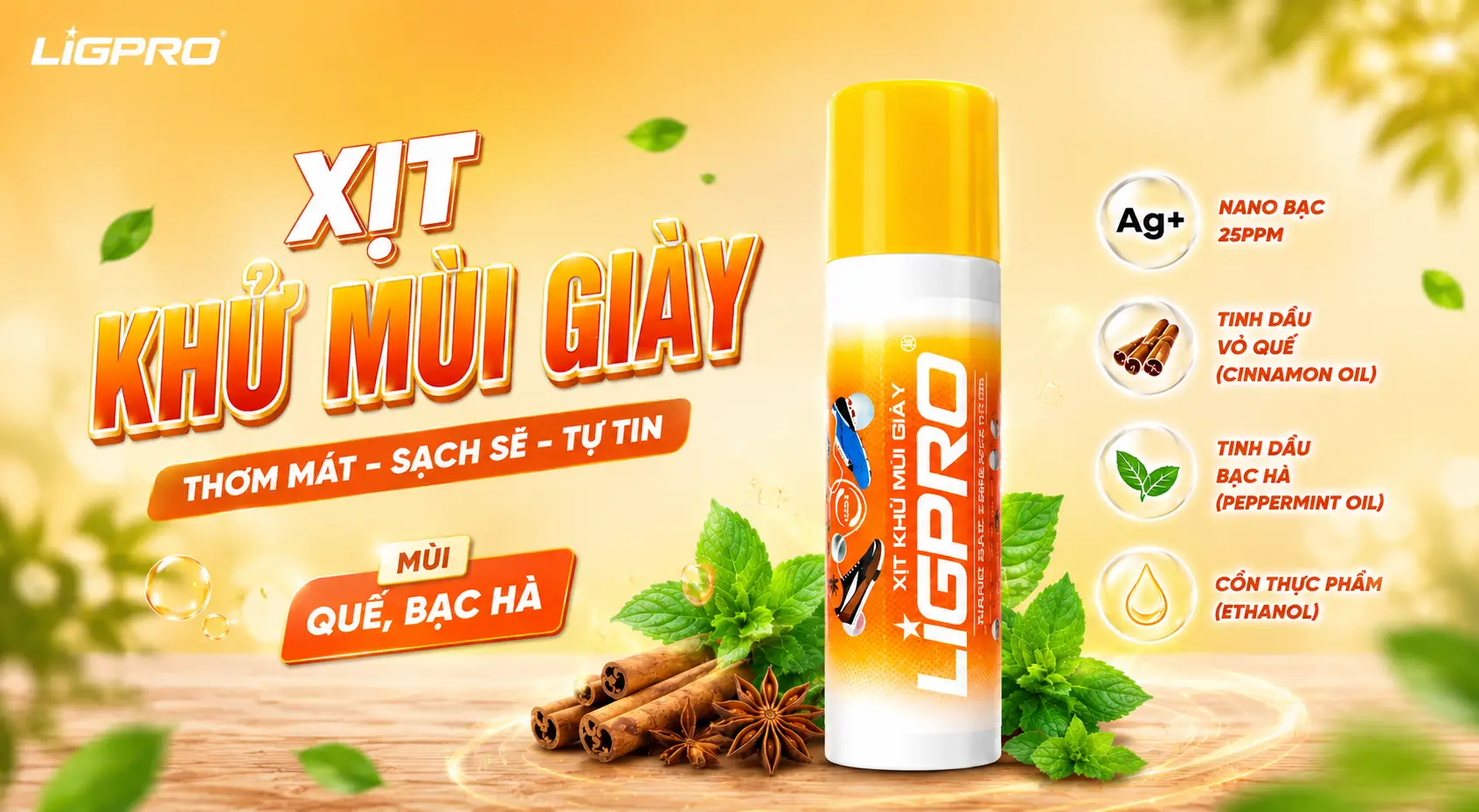 TẠM BIỆT NỖI LO GIÀY BỊ HÔI VỚI XỊT KHỬ MÙI GIÀY LIGPRO 200ML CÔNG NGHỆ NANO BẠC