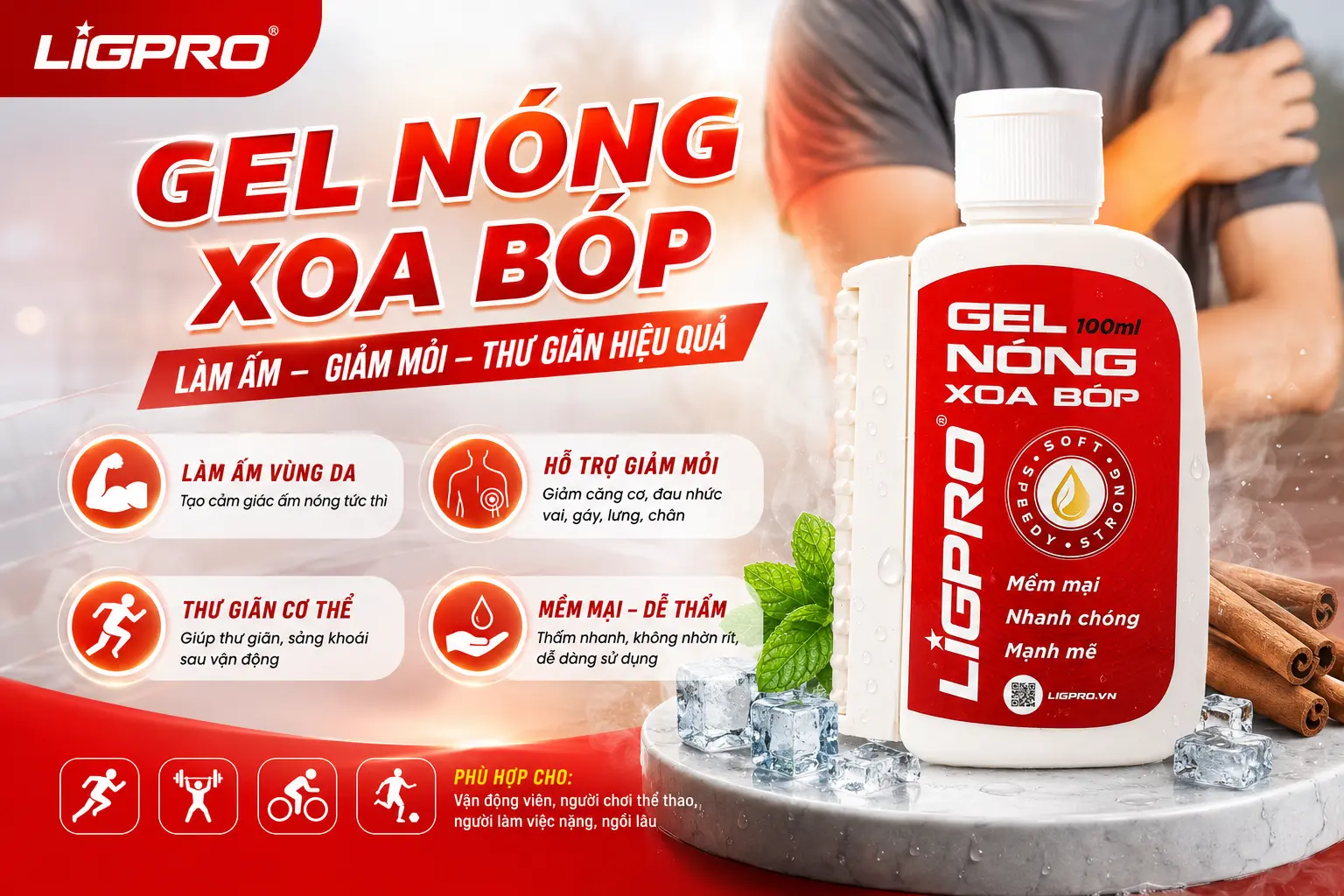 Gel Nóng Ligpro – Gel Xoa Bóp Thảo Dược Giúp Chăm Sóc Cơ Thể & Massage Thư Giãn