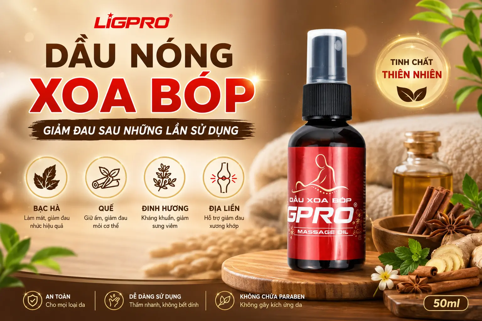 Dầu Xoa Bóp Giảm Đau Nhức Xương Khớp Ligpro 50ml: Hỗ Trợ Thư Giãn Cơ Khớp