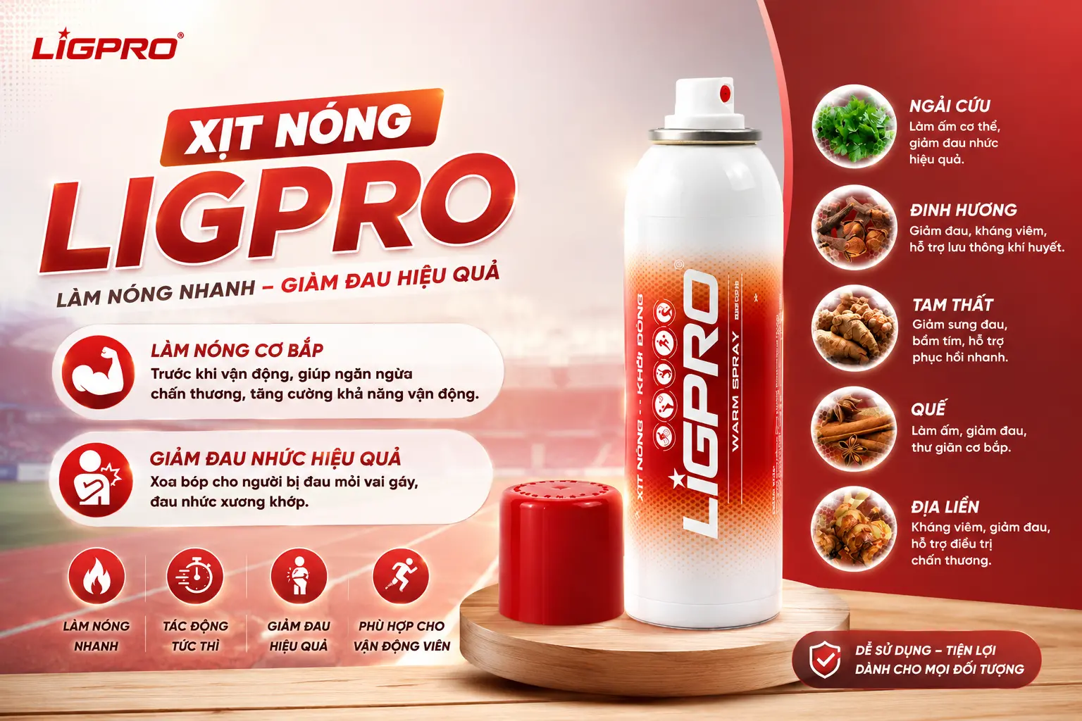 Xịt Nóng Ligpro – Xịt Nóng Thảo Dược Hỗ Trợ Khởi Động & Giãn Cơ Thể Thao Tiện Lợi