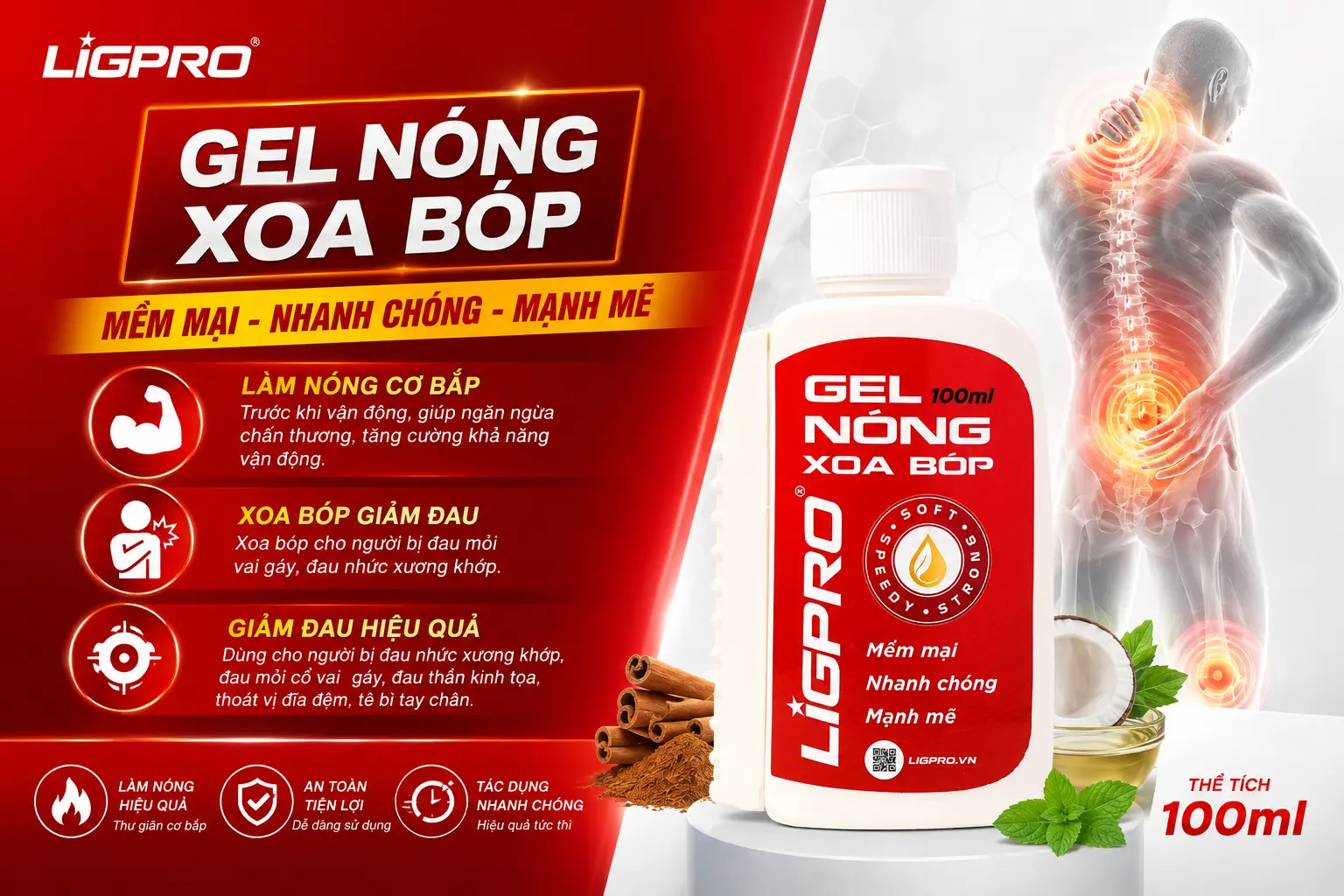 Gel Nóng Xoa Bóp Giảm Đau Ligpro 100ml: Giải Pháp Thảo Dược Cho Đau Nhức Xương Khớp & Mỏi Cơ
