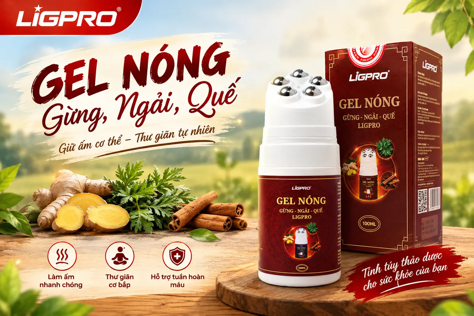 Gel Nóng Gừng Ngải Quế LIGPRO – Gel Xoa Bóp Cho Dân Văn Phòng & Giảm Đau Nhức Xương Khớp Người Cao Tuổi