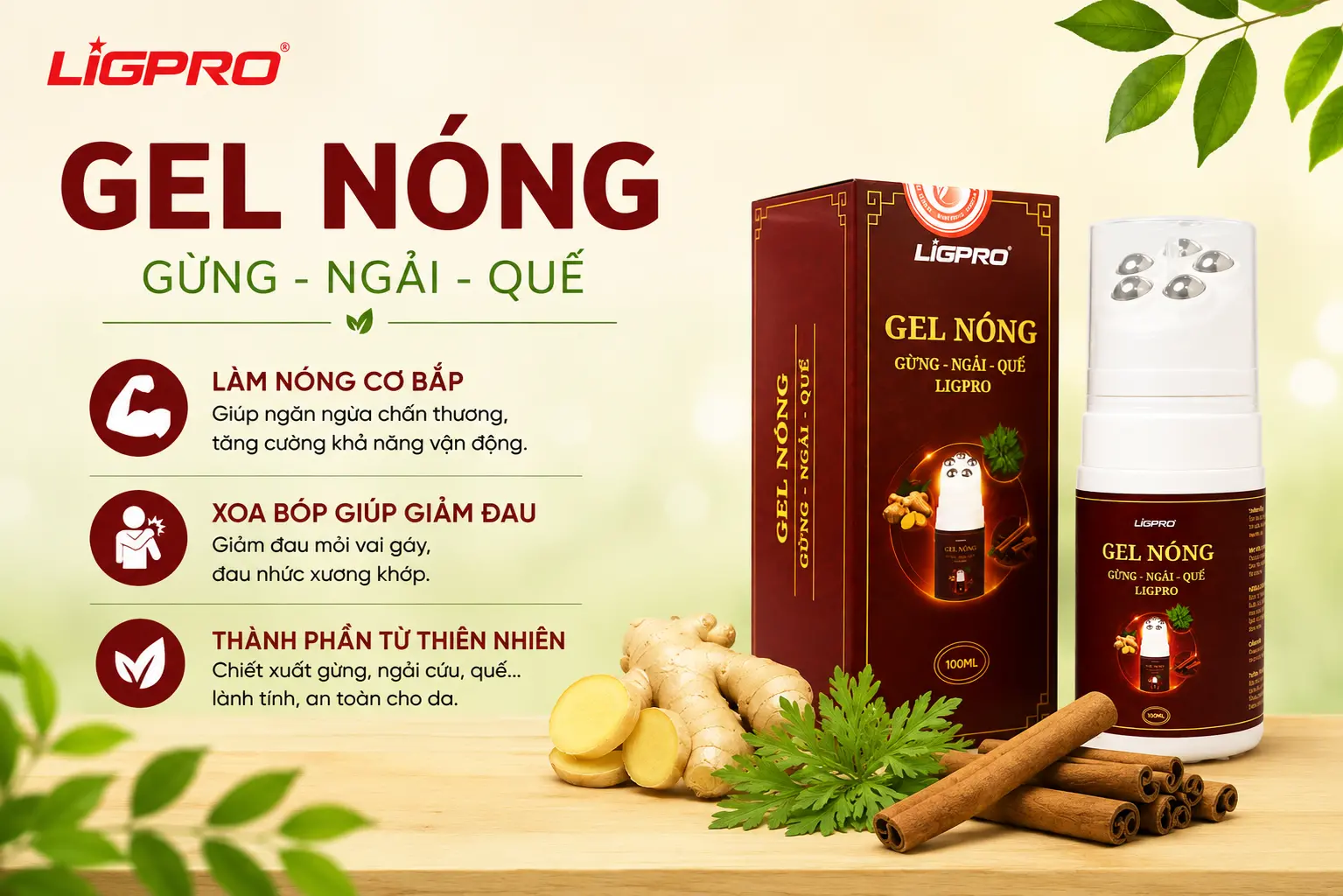 Gel Nóng Massage Gừng Ngải Cứu Quế Ligpro: Giải Pháp Giảm Đau Mỏi Cổ Vai Gáy & Đau Lưng Tại Nhà
