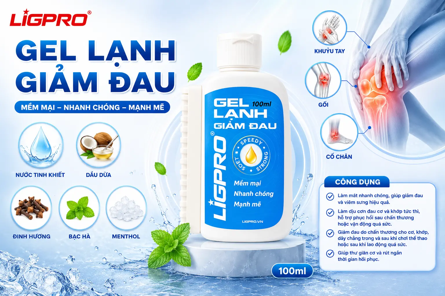 Gel xoa bóp giảm đau, Gel lạnh giảm đau cơ bắp, Cách sử dụng gel lạnh xoa bóp Ligpro
