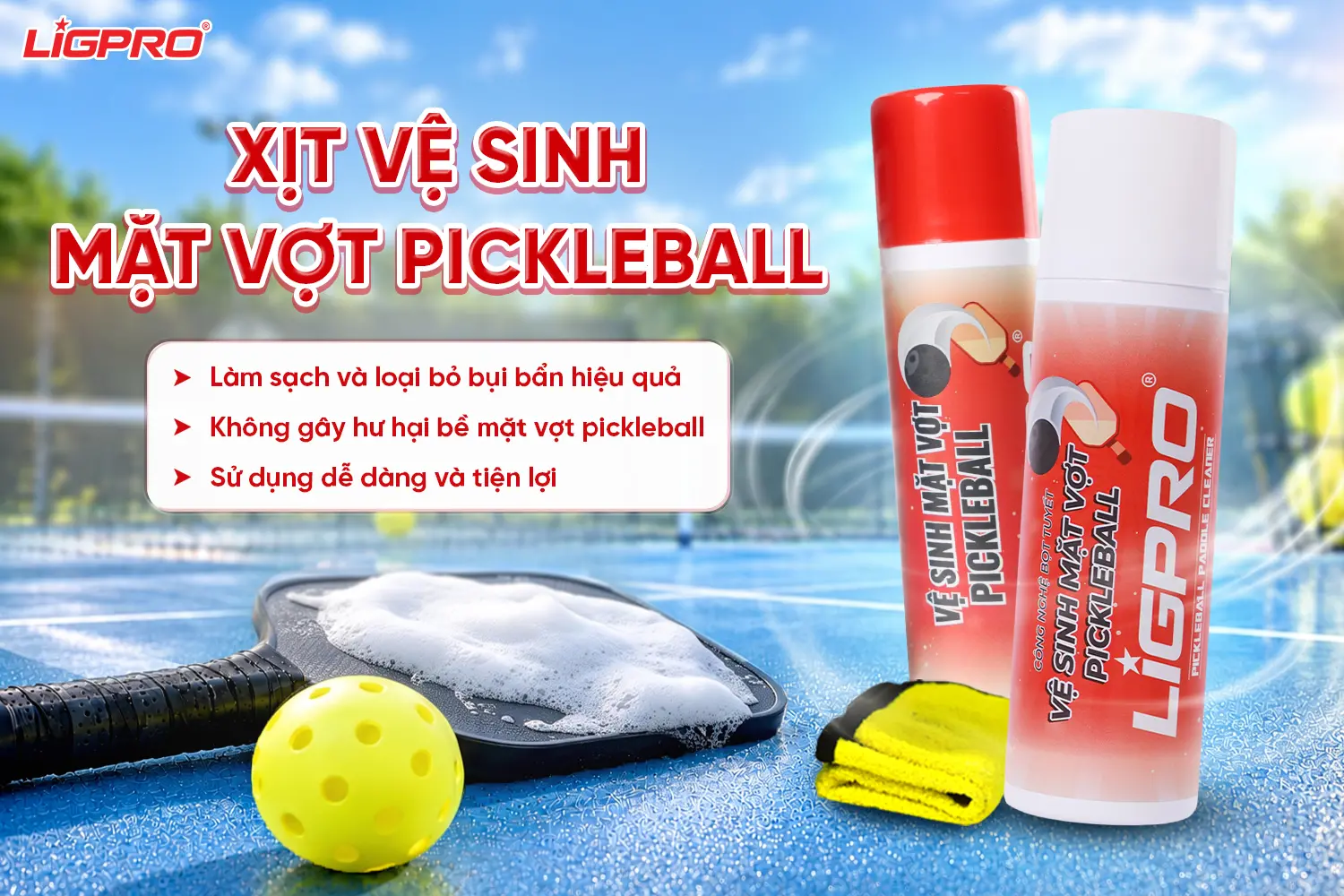Xịt Vệ Sinh Mặt Vợt Pickleball Ligpro: Giải Pháp Làm Sạch Bụi Bẩn Và Bảo Quản Vợt